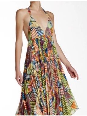 Alice + Olivia Multicolor Geometric Backless Halter Maxi Dress